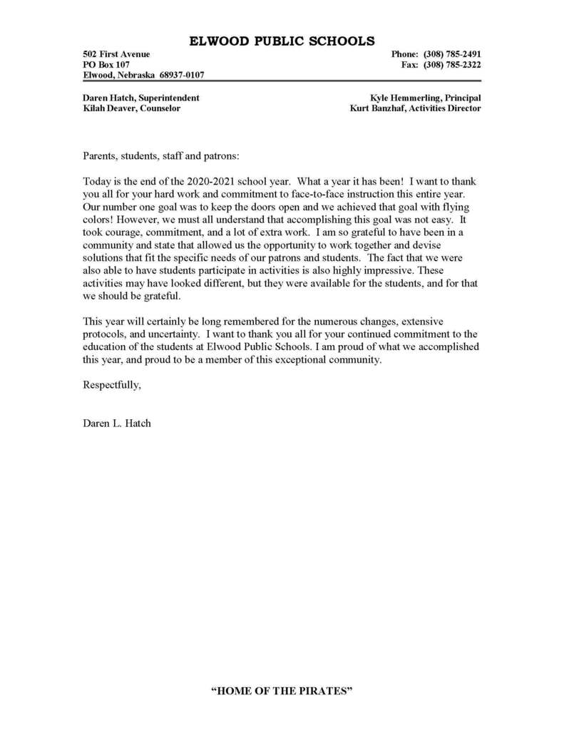 Closing Letter from Daren Hatch